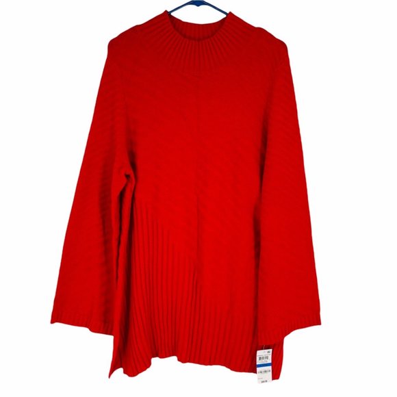Charter Club Mixed-Stitch Mock-Neck Sweater Ravishing Red Size XL - E19 - Picture 1 of 11